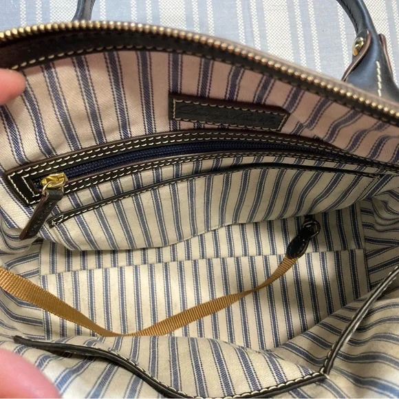 Dooney & Bourke textured tan and brown leather satchel. - Picture 8 of 11